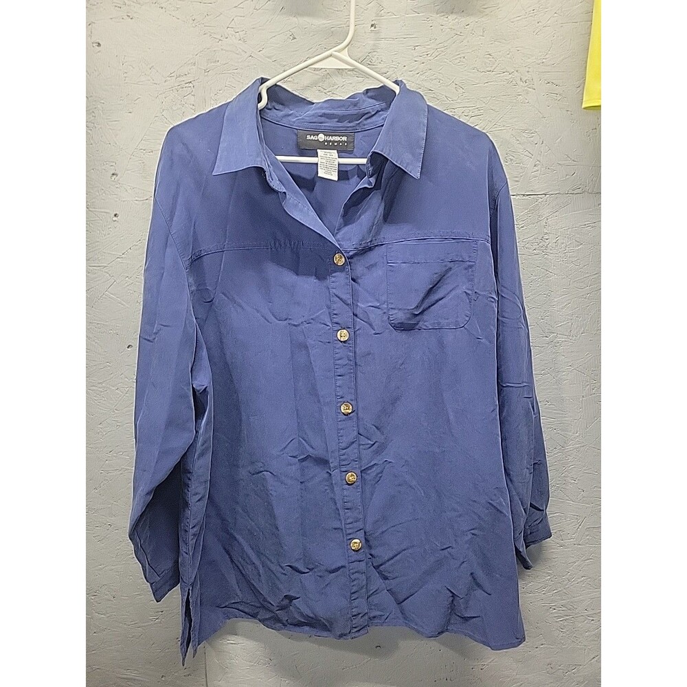 Vintage 90s Sag‎ Harbor Blue Relaxed Fit Long Sleeve Button Down Blouse Sz 16W